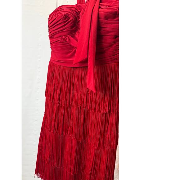 Boston Proper Women's Red Fringe Neck Scarf Tie Sleeveless Dress Size 2 - Picture 5 of 7